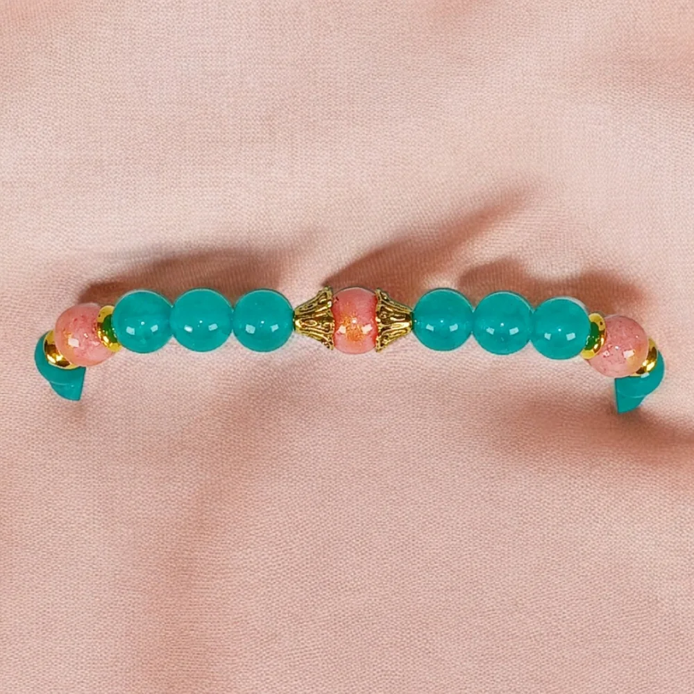Teal Chrysoprase Peach Jade Stretch Bracelet Western Aztec Southwestern Beachy